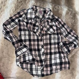 Love Squared Kids Plaid Shirt - Pink, Black, and White